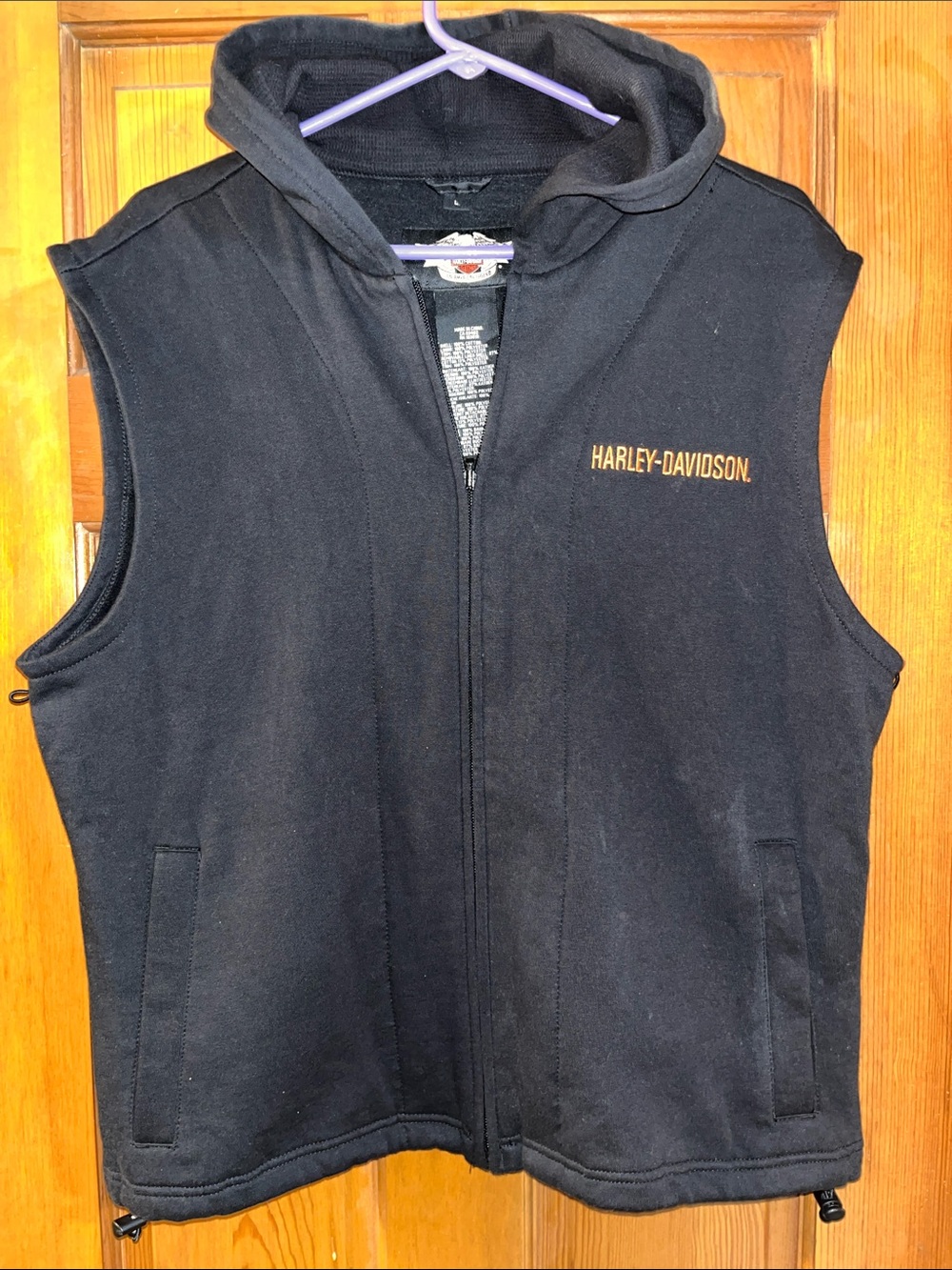 Harley-Davidson Black Hooded Sleeveless Zip Vest with Orange Logo